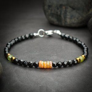 Black Onyx and Ethiopian Fire Opal Crystal Bracelet - Handmade to Order